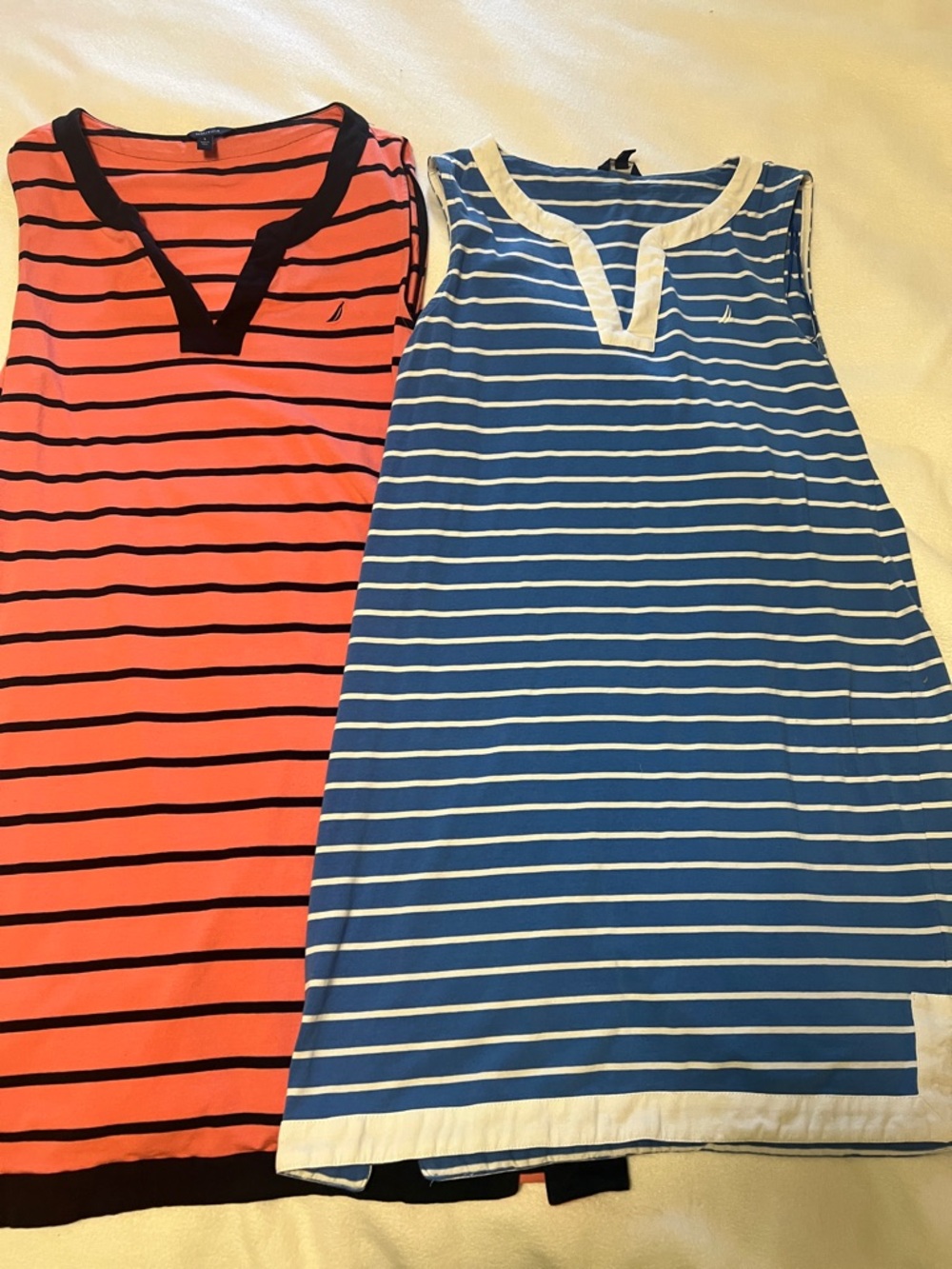 2 Size Large Nautica Sleeveless Dresses Blue white salmon stripe